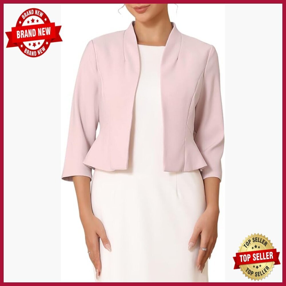 Collarless Blazer Open Front Short Sleeve Formal Cardigan Jacket XXL